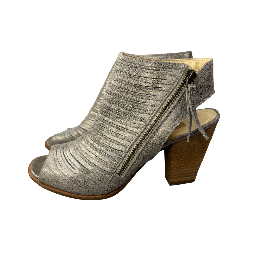 Paul Green Cayanne Metallic Pewter Leather Peep Toe Booties 37